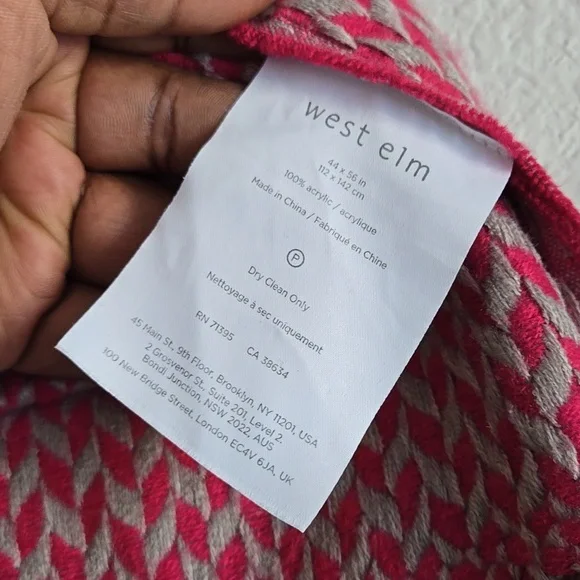 West Elm Pink and Gray Woven  Fringe Throw Blanket 44"x56" - Picture 3 of 3